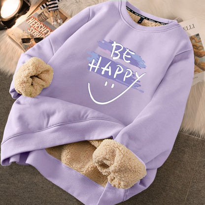 EVNISI Autumn Winter Women Lambswool Thicken Thermal Sweatshirts Printed Cute Fleece Warm Hoodies Women Casual Loose Sweatshirts