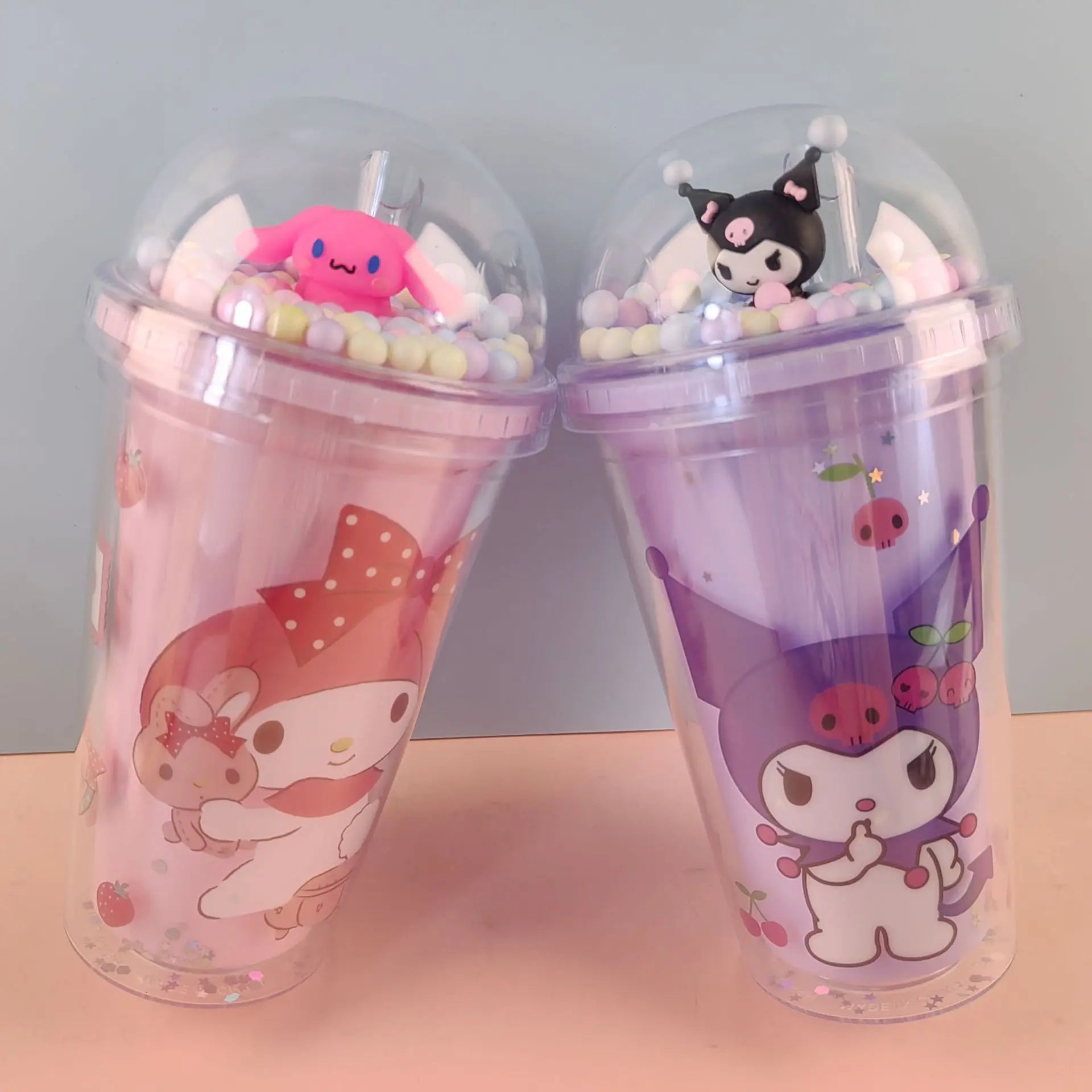 New Anime Sanrio Hello Kitty Cinnamoroll Melod Kuromi Water Cup Double-Layer Plastic Cup Portable Sport Mug Straw Water Cup Gift