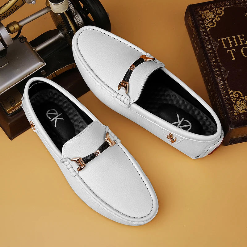 2022 White Loafers Men Handmade Leather Shoes Black Casual Driving Flats Blue Slip-On Moccasins Boat Shoes Plus Size 46 47 48