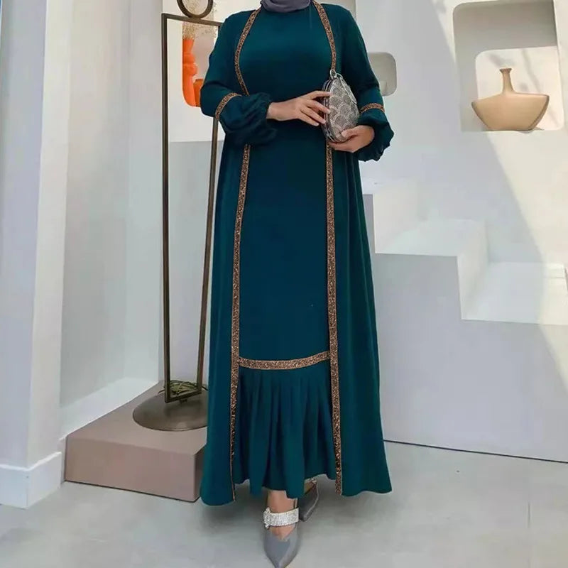 2023 Autumn New Winter Elegant 2 Piece Long Dresses Muslim Fashion Prayer Dress Modest Clothing Islamic Clothing for Women 2XL