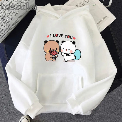 Panda Bear Cartoon Bubu And Dudu Kawaii Print Hooded Men Women Couple Hoodies Plus Size Pullover Harajuku Unisex Sweatshirt