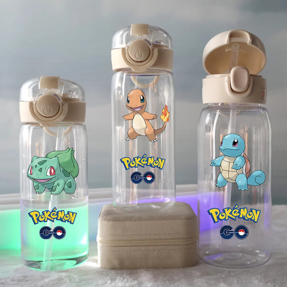 400ML/600ML Anime Pokemon Portable Sports Straws Water Cup Pikachu Charizard Outdoor Camping Fitness Kids Plastic Water Bottle