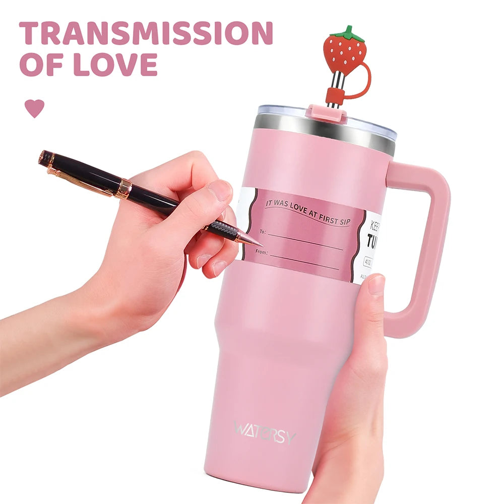 40OZ Large Capacity Tumbler Stainless Steel Thermos Bottle with Handle &amp; Straw Portable Insulated Cup Car Travel Ice Cup