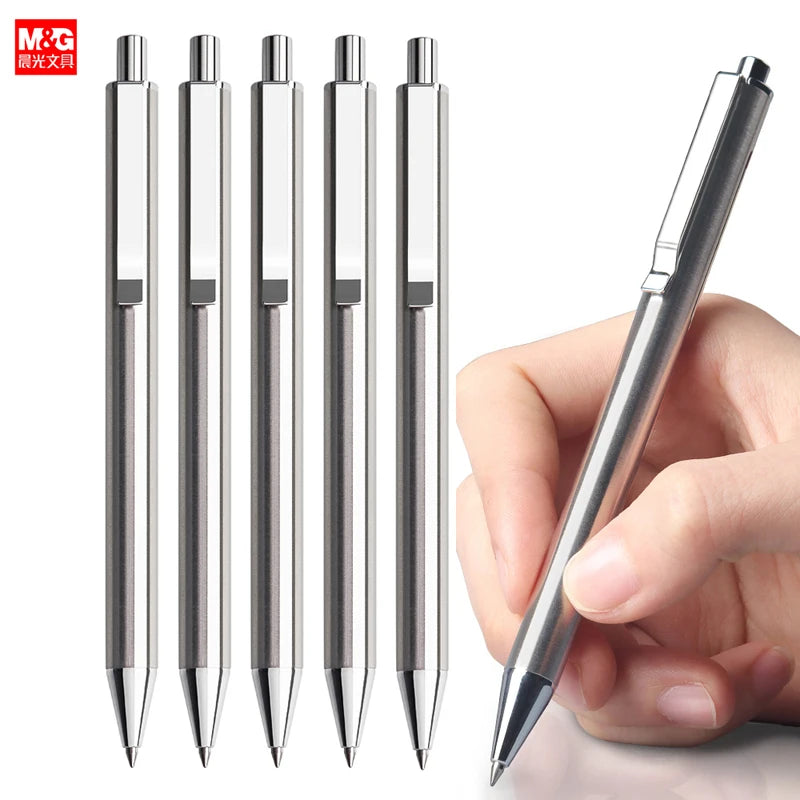 M&amp;G Retractable Stainless Steel Liquid Gel Pens,0.5mm Fine Point Bullet Tip Black Ink Metal Ballpoint Signing Pen Blue Red Cords