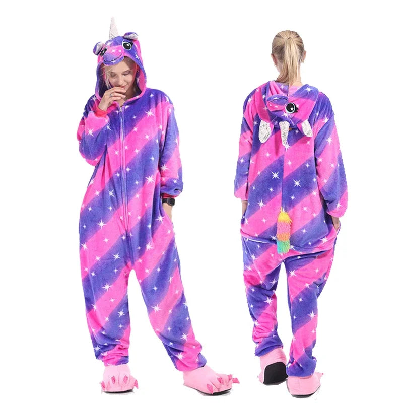 New Animal Unicorn Pajamas Adults Winter Sleepwear Kigurumi Cat Panda Unicornio Pyjamas Women Onesie Anime Costumes Jumpsuit