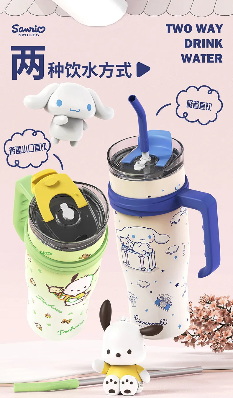 Sanrio Thermos Bottle 1200ml Kuromi Cinnamoroll Sippy Water Cup Vacuum Flask Kawaii Stainless Steel High Capacity Insulated Mug