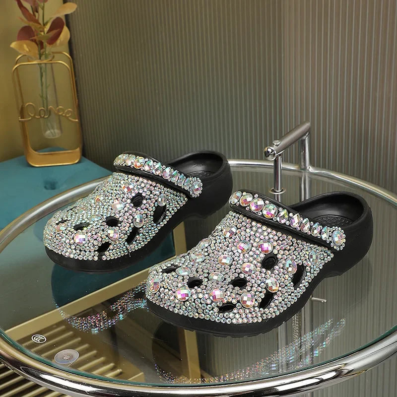 Summer Women Slippers Luxury Rhinestone Decoration Sandals Sparkling Beach Slides Lovers Flip Flop Casual Shoes Plus Size 35-48