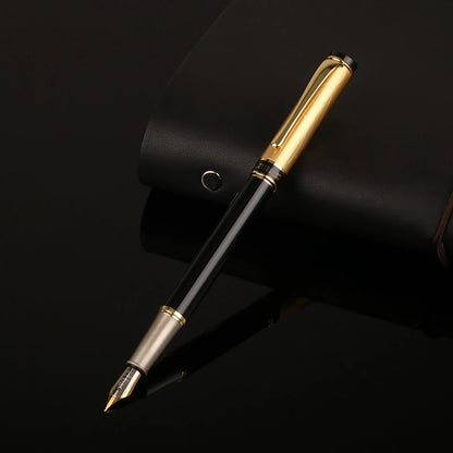 Custom Fountain Pen Golden Text Stationery Office Supplies Back To School Items Metal Nib Writing Ink Men Luxury Black