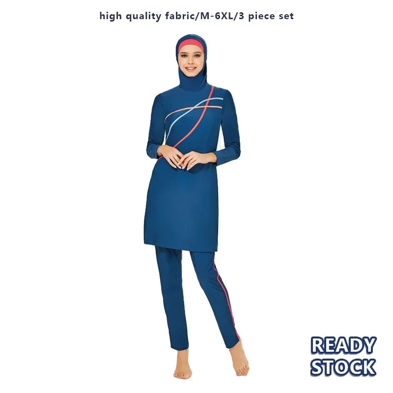 Muslim Modest Swimwear Hijab Swimsuit Women Long Sleeve Swimming Suit Islamic Cover Ups Burkini Hijabs For Woman Swim Bathing