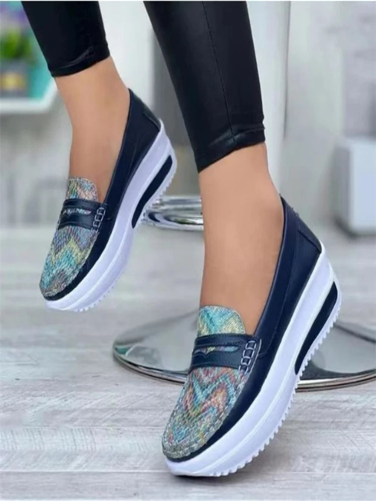 Plus Size 43 Casual Flat Shoes of Women 2024 Fashion Round Toe Low Top Wedge Platform Sneakers Comfort Non Slip Women Loafers