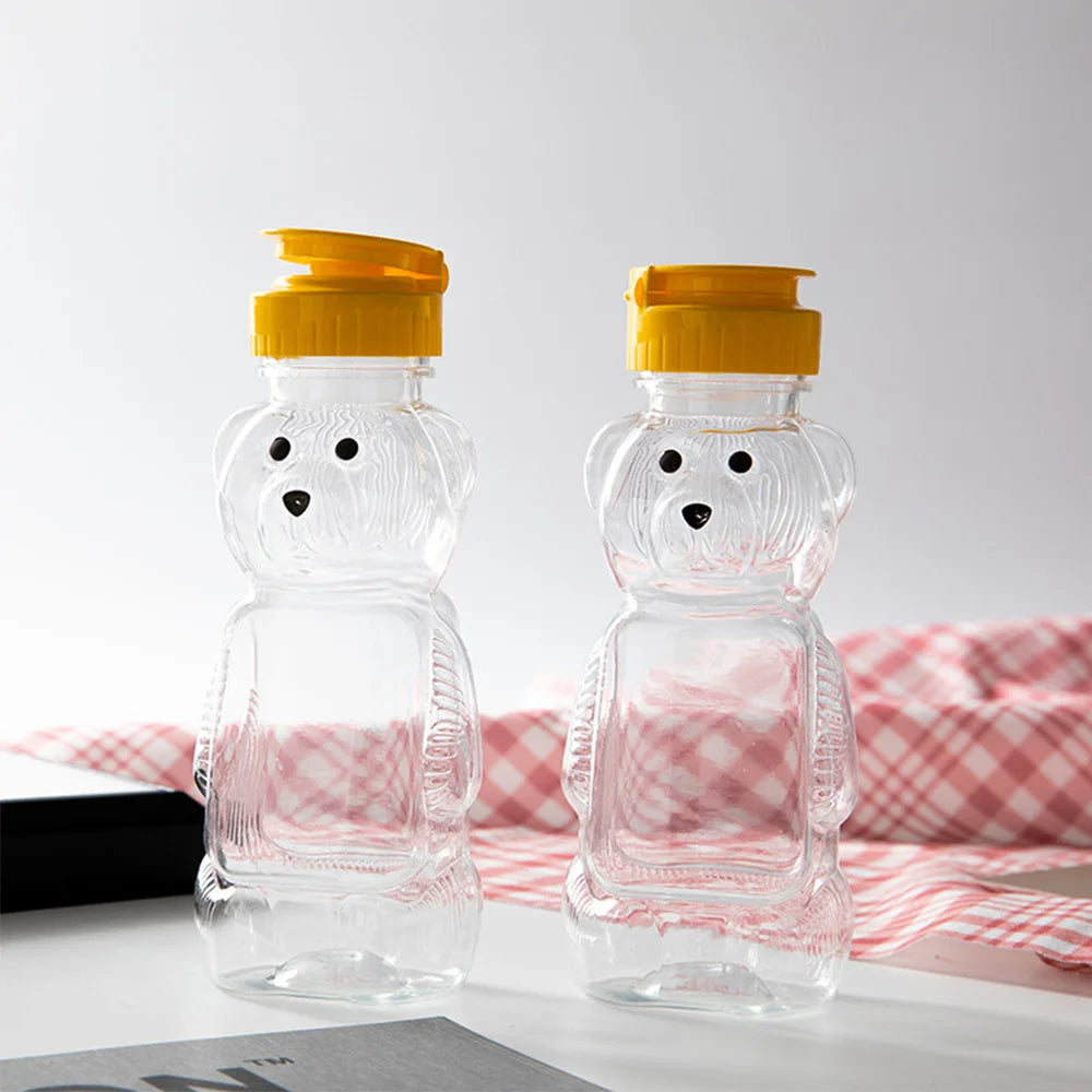 240ml Little Bear Plastic Water Bottle With Straw Cute Milk Tea Juice Bear Cups Bottle for Kitchen Meal Bar kids Drink Tableware