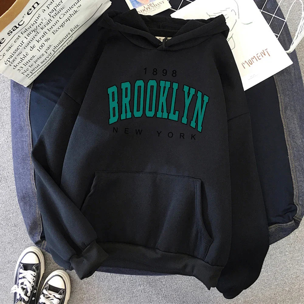 1898 Brooklyn New York Printed Women Hoodies Fashion Fleece Hoody Creativity Pullover Clothing Street Loose Sweatshirts Women&