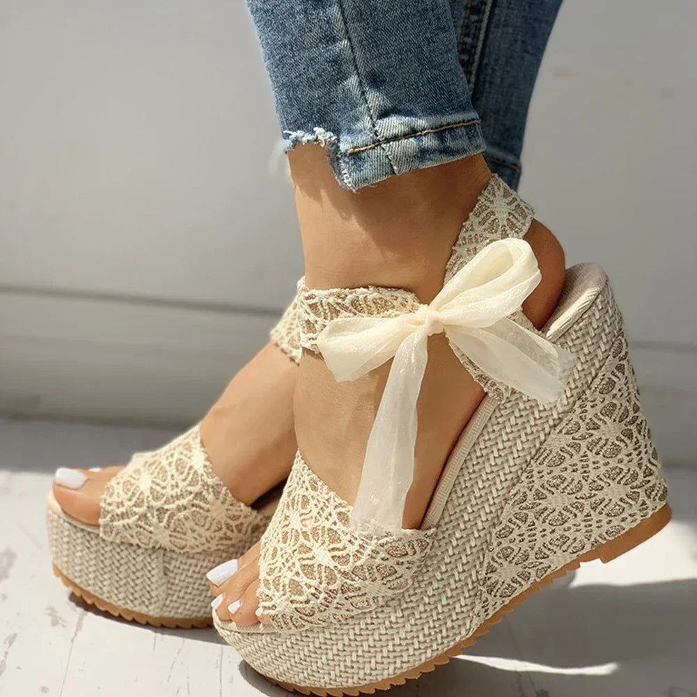 Lace Leisure Women Wedges Heeled Women Shoes 2024 Summer Sandals Party Platform High Heels Shoes Woman