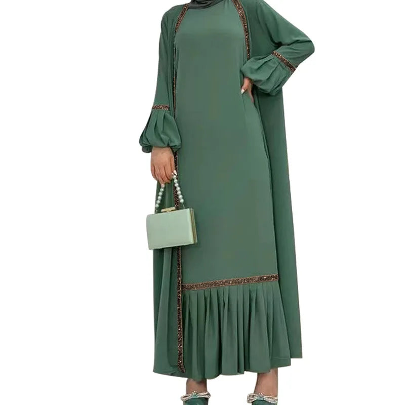 2023 Autumn New Winter Elegant 2 Piece Long Dresses Muslim Fashion Prayer Dress Modest Clothing Islamic Clothing for Women 2XL