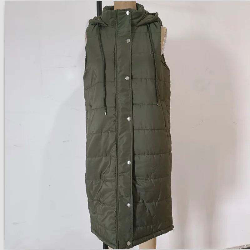 Women Long Waistcoats Warm Winter Sleeveless Hoodie Tie Collar Button Loose Overcoats Female Solid Vests BYFS-BK4567