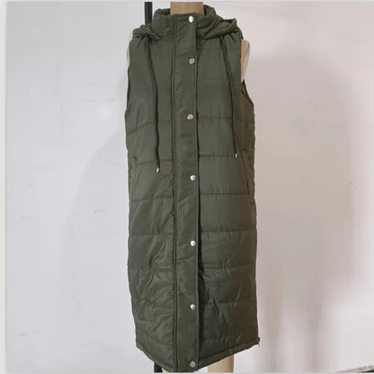 Women Long Waistcoats Warm Winter Sleeveless Hoodie Tie Collar Button Loose Overcoats Female Solid Vests BYFS-BK4567