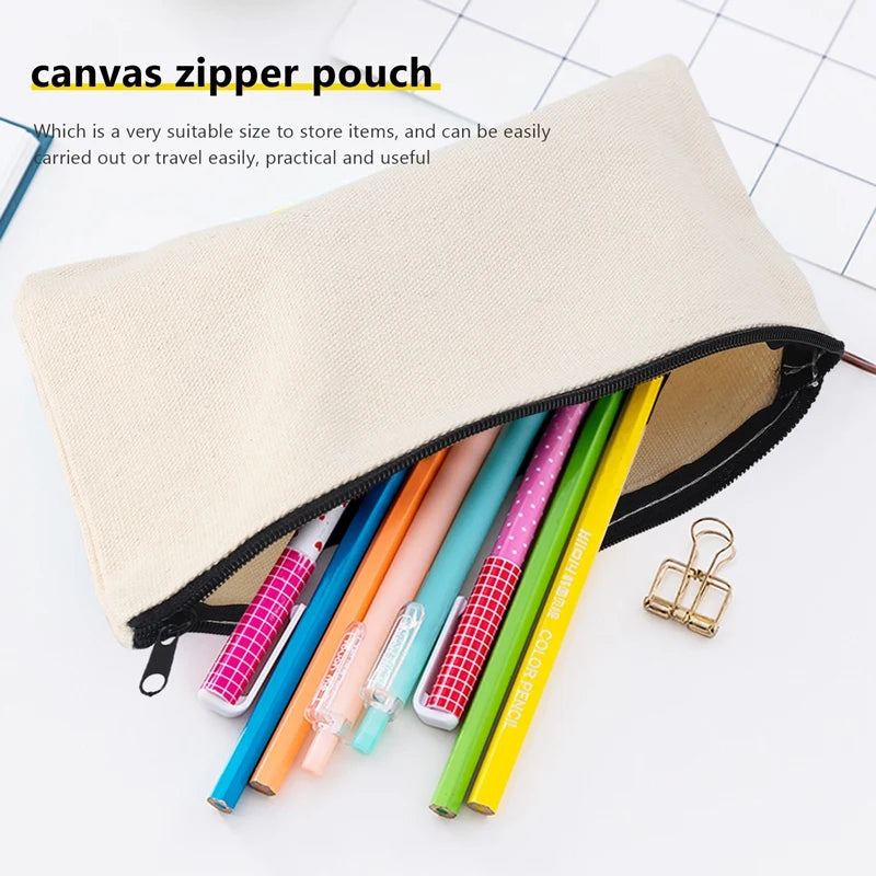 15 Pack Blank Cotton Canvas DIY Craft Zipper Bags Pouches Pencil Case For Makeup Cosmetic Toiletry Stationary Storage