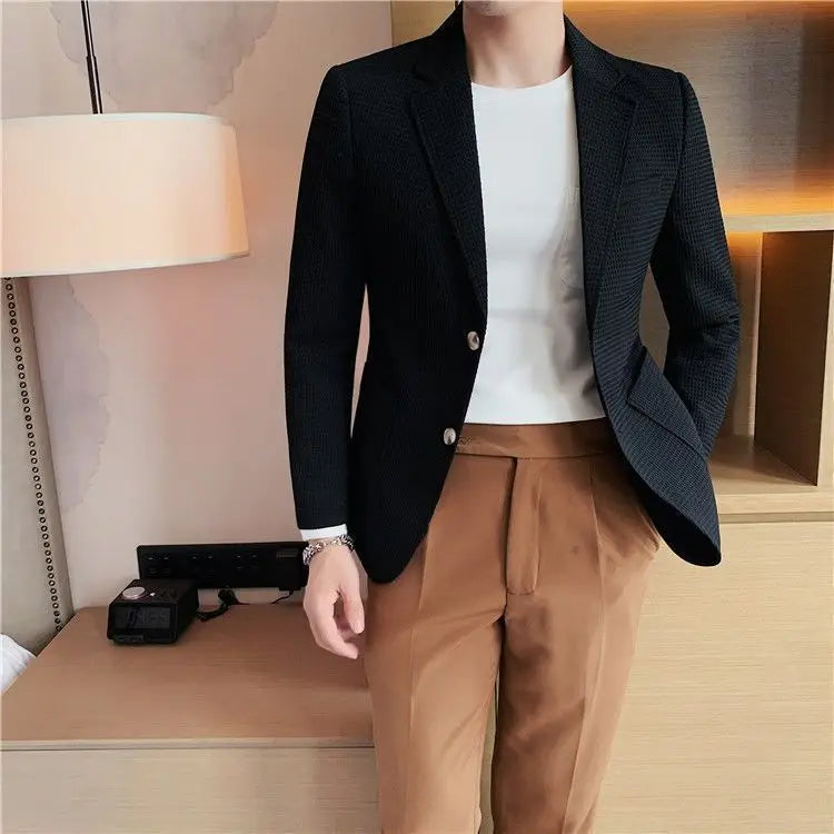 Man Suits and Blazers White Business Coats Dress Jackets Waffle Jacket for Men Clothing Korean Style Clothes Simple Breasted