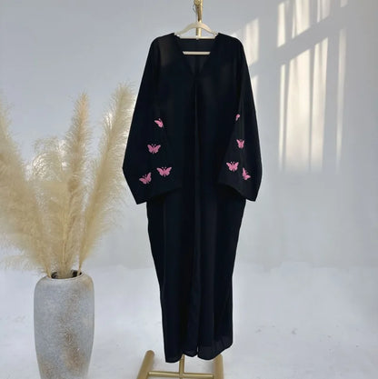 2024 New Butterfly Embroidery Abaya for Muslim Women Elegant Party Dresses Middle East Türkiye Dubai Cardigan Islam Clothing