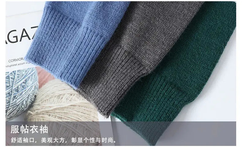 Autumn Winter Warm Mens Knitted Sweaters Fashion Patchwork O Neck Knit Pullovers Korean Streetwear Pullover Casual Mens Clothing