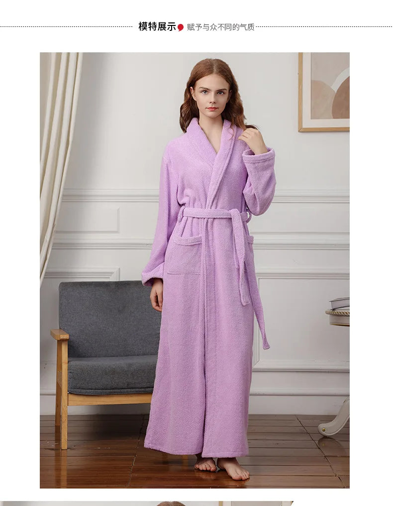 100% Cotton Toweling Terry Extra long Extra thick Robe blue Bath Robe Women Nightrobe Sleepwear Casual Home Bathrobe халат