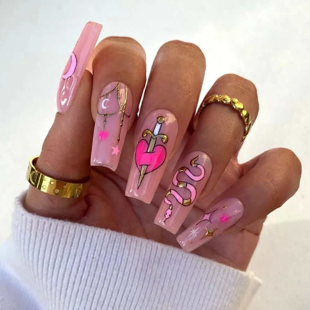 Press on Nails Long Ballet Nails Fashion Valentine&