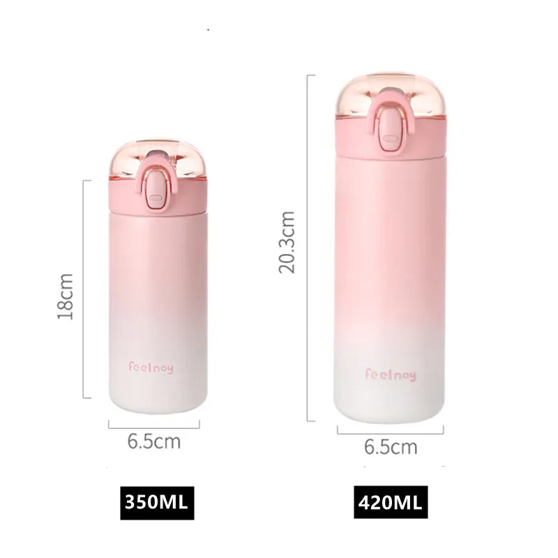 350ml/420ml Double Stainless Steel Vacuum Flask With Straw Color Changing Design Portable Cute Thermos Mug Girl Student Tumbler