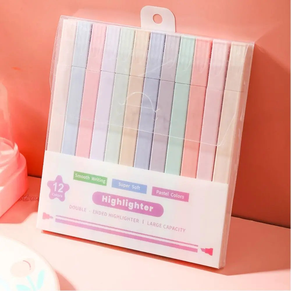 Fluorescent Highlighter Pens Aesthetic Double Headed Pastel Highlighters Stationary Supplies Kawaii Colored Markers Pens