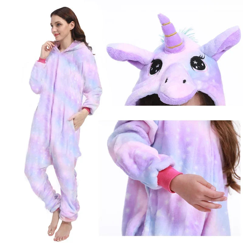 New Animal Unicorn Pajamas Adults Winter Sleepwear Kigurumi Cat Panda Unicornio Pyjamas Women Onesie Anime Costumes Jumpsuit