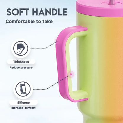 Meoky 40oz Cup Gradient Large capacity Water Bottle with Straw Portable Stainless Steel Vacuum Insulated Car Mug Juice Cup