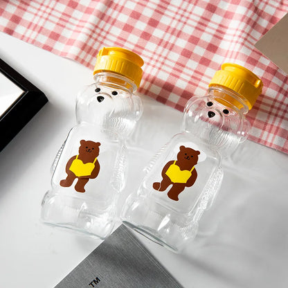 240ml Little Bear Plastic Water Bottle With Straw Cute Milk Tea Juice Bear Cups Bottle for Kitchen Meal Bar kids Drink Tableware