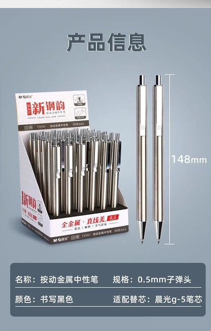 M&amp;G Retractable Stainless Steel Liquid Gel Pens,0.5mm Fine Point Bullet Tip Black Ink Metal Ballpoint Signing Pen Blue Red Cords