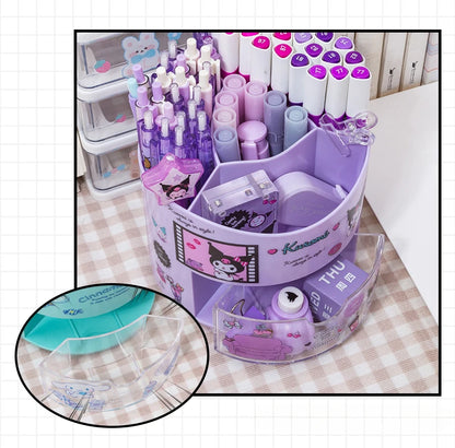 Miniso Sanrio Rotating Pen Holder Storage Box Desk Organizer &amp; Kawaii Sanrio Cinnamoroll Stickers Cute Stationery Storage Girls