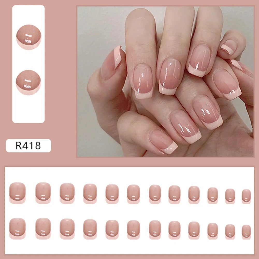 24pcs/box Artificial Nails With Glue Mid-length Fake Nails Gradient Wear Nail Stickers Finished Fake Nails Press On Nails Coffin