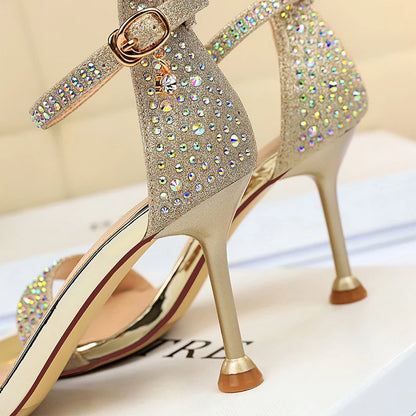 BIGTREE Shoes Rhinestone High Heels Women Pumps Sexy Kitten Heels Party Shoes Open Toe Women Sandals Heel Stiletto Wedding Shoes