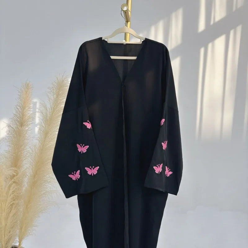 2024 New Butterfly Embroidery Abaya for Muslim Women Elegant Party Dresses Middle East Türkiye Dubai Cardigan Islam Clothing