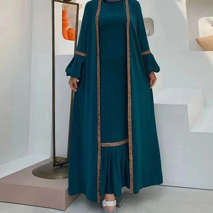 2023 Autumn New Winter Elegant 2 Piece Long Dresses Muslim Fashion Prayer Dress Modest Clothing Islamic Clothing for Women 2XL