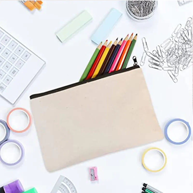 10/20/40PCS Canvas Zipper Bags Multifunctional Blank DIY Craft Pouches Pencil Bags Case Pouch For Home School Travel