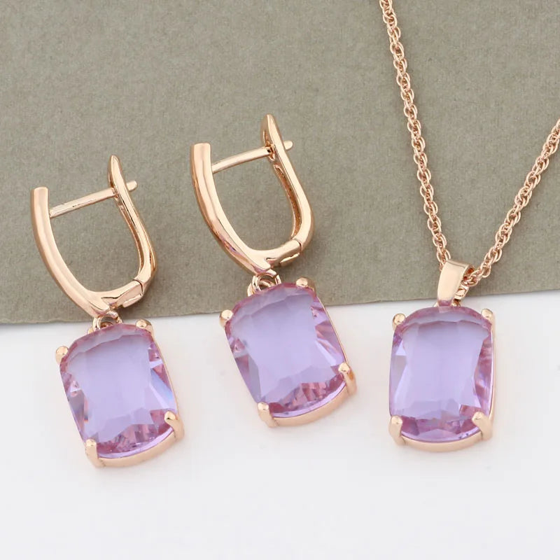 Jewelry For Women 2022 Luxury Brands Sets 585 Rose Gold Color Jewelry Sets For Women Luxury Quality Earrings And Pendant Set