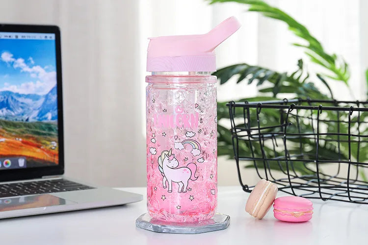 Stylish Double Straw Unicorn Ice Cup Summer Cold Drink Juice Coffee Water Cup Boy&