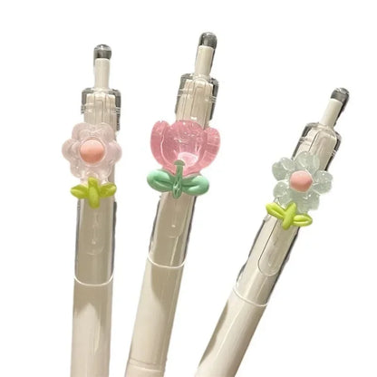 2 Pcs Cute Pens Kawaii Flower Gel Pen Quick-Drying Black Ink Aesthetic Stationery Supplies School Pens Random Color Stationary