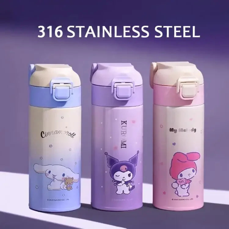 500ML Mymelody Kuromi Thermos Bottle Sanrio Kawaii Anime Cute Portable Straw 316 Stainless Steel Leakproof Thermal Cup Water Mug