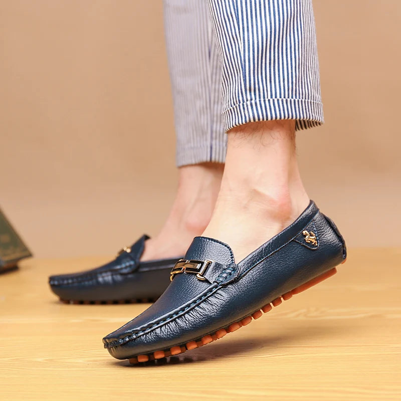 2022 White Loafers Men Handmade Leather Shoes Black Casual Driving Flats Blue Slip-On Moccasins Boat Shoes Plus Size 46 47 48