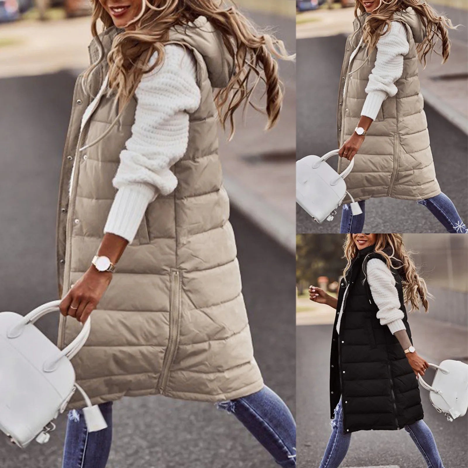 Women Long Waistcoats Warm Winter Sleeveless Hoodie Tie Collar Button Loose Overcoats Female Solid Vests BYFS-BK4567