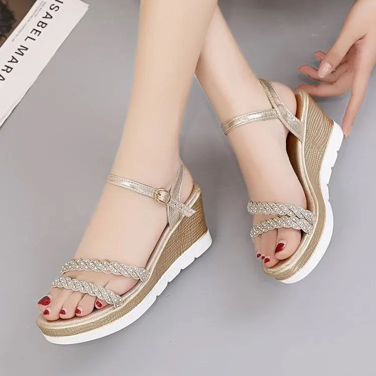 Sandalias Mujer 2021 Sandals Platform Women Ankle Strap Shoes Women Fashion High Heels Wedges Dress Party Shoes Open Toe Shoes