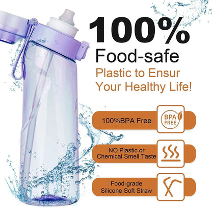 LUSQI Air Flavored Water Bottle With 7 Flavor Ring Sports Fashion Straw Tritan Plastic Cup Suitable for Outdoor Sports Fitness