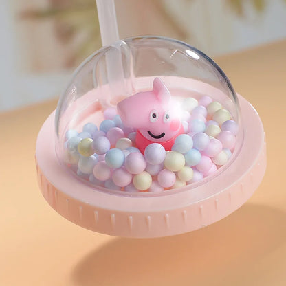 Anime Figures Peppa Pig Water Bottle Double-Layer Plastic Cup with Straw Portable Sports Mug Girl Birthday Party Decoration Kids