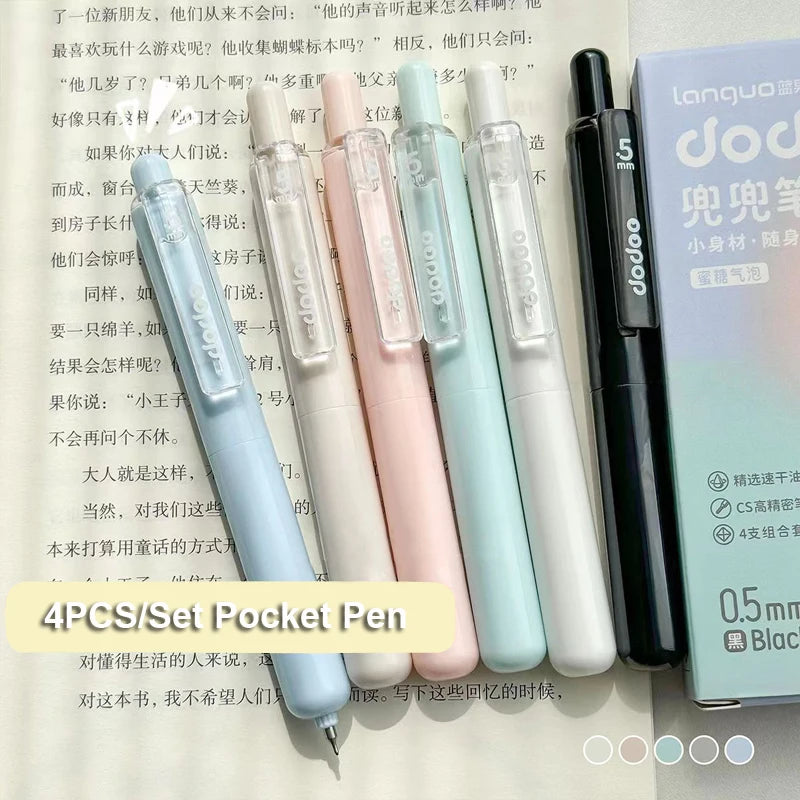 4PCS/Set Cute Pocket Gel Pen 0.5MM Black Refill Gel Ink Pen Mini Portable Writing Pen Quick Dry Neutral Pen School Office Supply