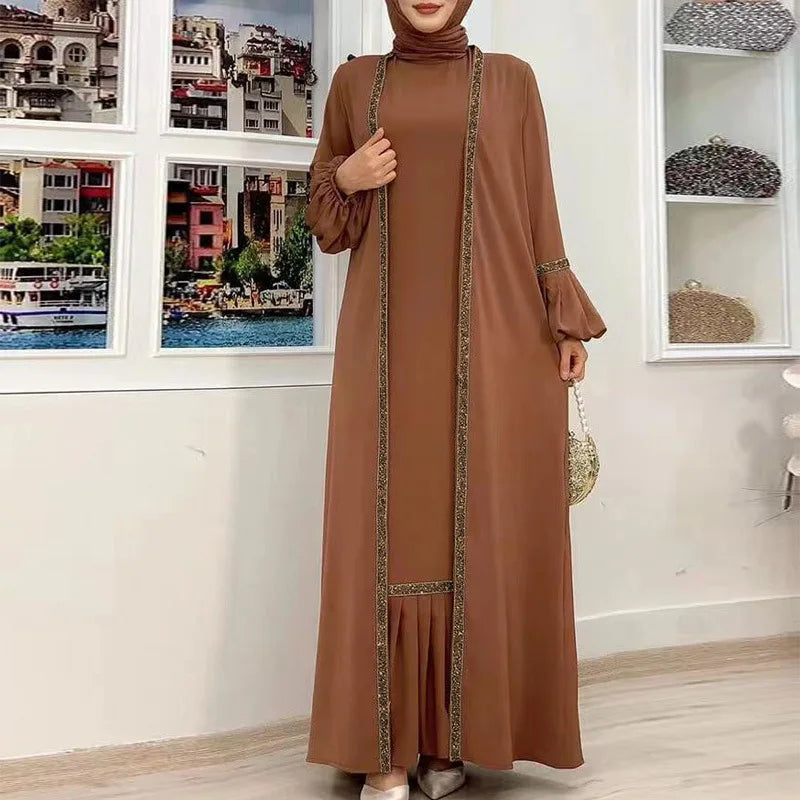 2023 Autumn New Winter Elegant 2 Piece Long Dresses Muslim Fashion Prayer Dress Modest Clothing Islamic Clothing for Women 2XL