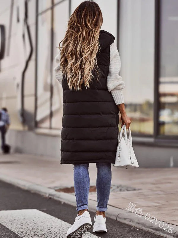 Women Long Waistcoats Warm Winter Sleeveless Hoodie Tie Collar Button Loose Overcoats Female Solid Vests BYFS-BK4567